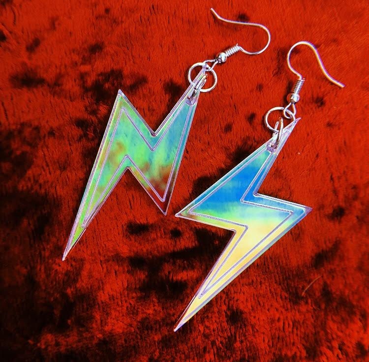 Lightning Bolt Earrings- Weather Iridescent Hot Pink